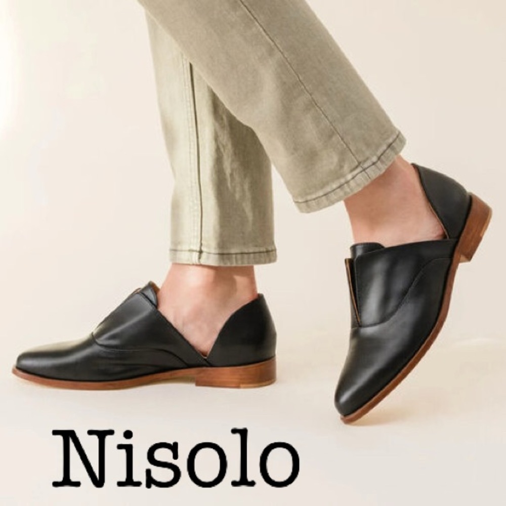 Nisolo Emma Black Leather Slip-On Oxfords Size 8 1/2